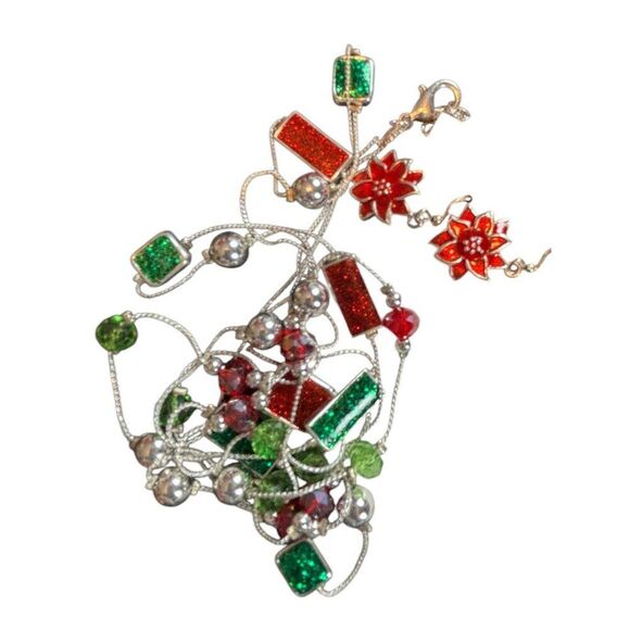 Festive Multicolor Beaded Necklace & Snowflake Earrings Set - Picture 9 of 9